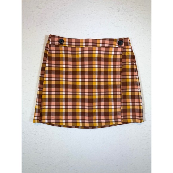 like an angel Dresses & Skirts - Like an ANGEL Plaid Mini Skirt Brown Pink Yellow Women's XL Elastic Waist